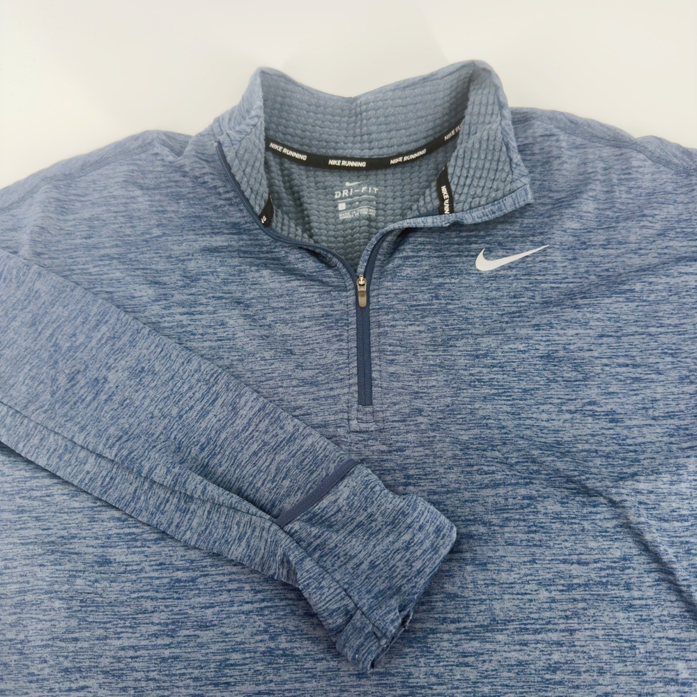 Nike Running Dri-FIT Blue Heathered Quarter Zip Pullover Mens Large L Top